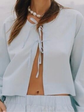 Daily Drills Light Blue Tie-Front Top